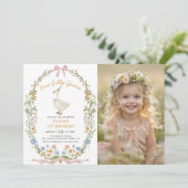 おバカなグース ワイルドフラワー 1歳の誕生日 写真 招待状 (スタンド正面)