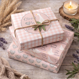 おバカなシリ―・グース ピンクの女の子の誕生日パーティー ラッピングペーパーシート