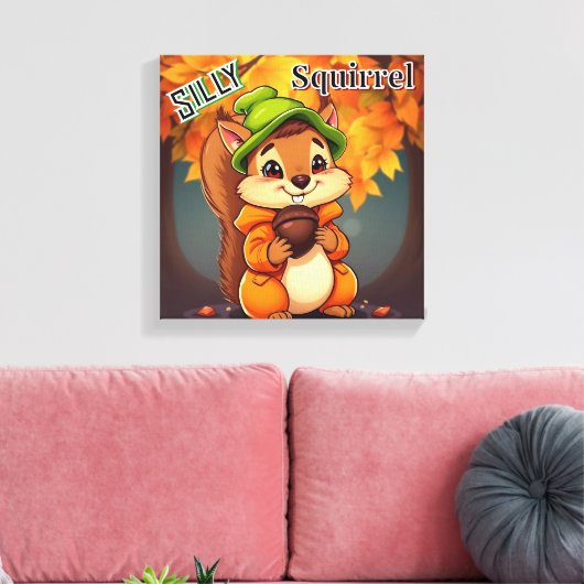 おバカな squirrel | かわいいアニメの子供部屋の壁飾り キャンバスプリント (インサイチュ (リビング))