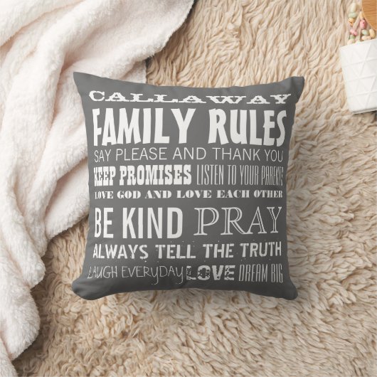 おパーソナライズされた客様のファミリルール付き クッション (ブランケット)