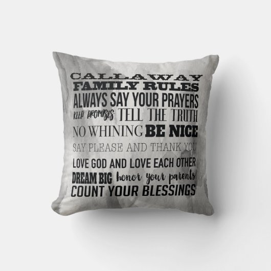 おパーソナライズされた客様のファミリルール付き クッション (正面)