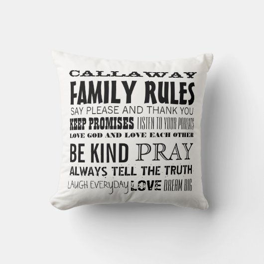 おパーソナライズされた客様のファミリルール付き クッション (正面)