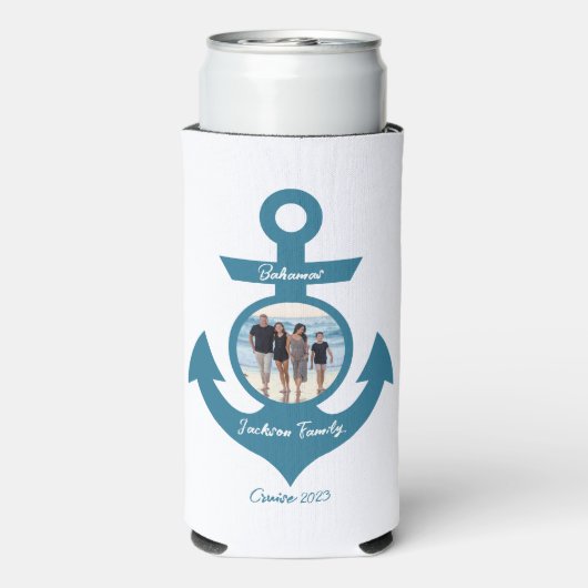 おパーソナライズされた客様の写真で家族旅行をクルーズ スリム缶クーラー (Seltzer裏面)