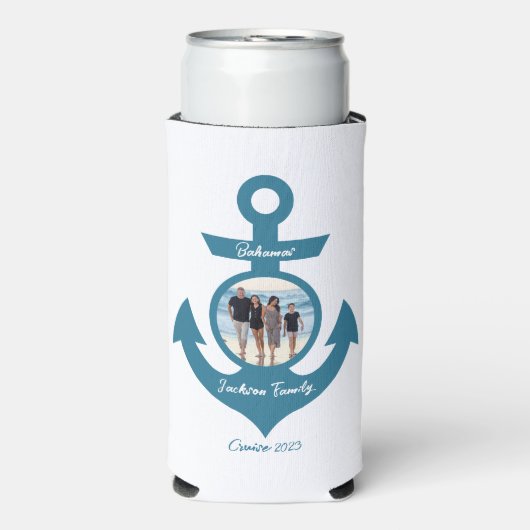 おパーソナライズされた客様の写真で家族旅行をクルーズ スリム缶クーラー (Seltzer正面)