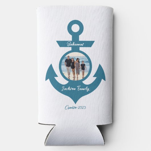 おパーソナライズされた客様の写真で家族旅行をクルーズ スリム缶クーラー (裏面)