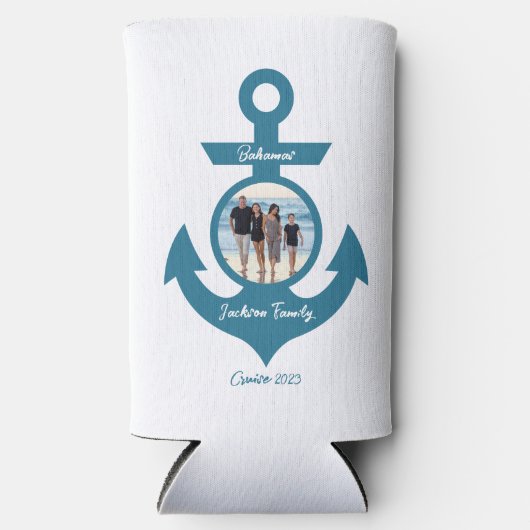 おパーソナライズされた客様の写真で家族旅行をクルーズ スリム缶クーラー (正面)