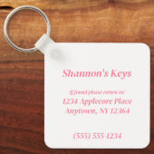 おパーソナライズされた客様の鍵情報をピンク色で失わない キーホルダー (正面)