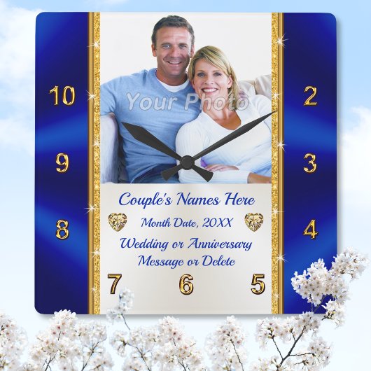 おパーソナライズされた年結婚配のカップルへの贈り物 スクエア壁時計