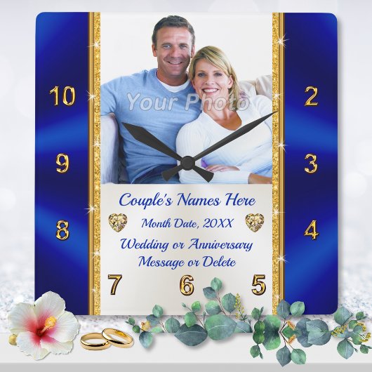 おパーソナライズされた年結婚配のカップルへの贈り物 スクエア壁時計