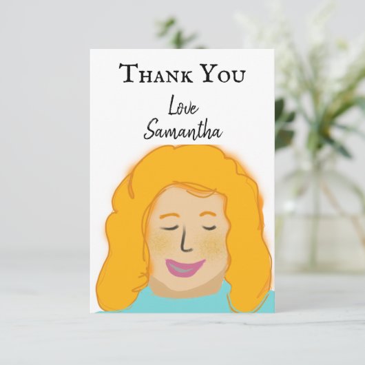 おパーソナライズされた礼Girl's Redポートレート名 サンキューカード (スタンド正面)