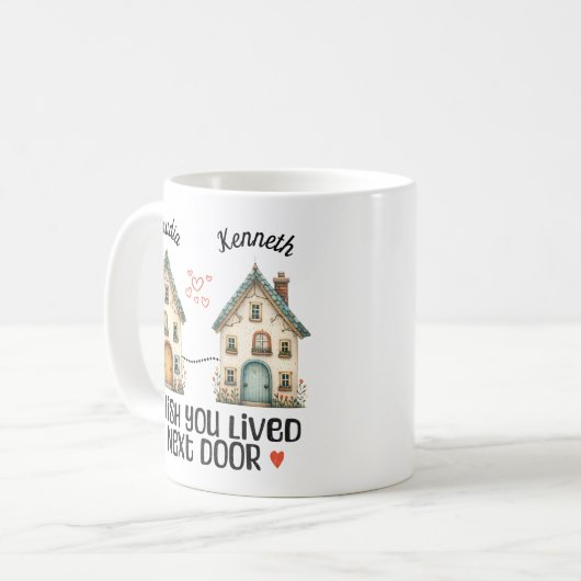 おパーソナライズされた隣のギフトマグに住んでほしい コーヒーマグカップ (正面左)