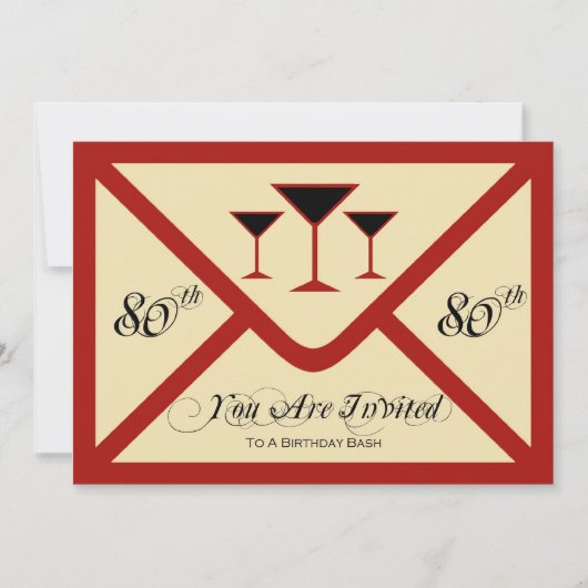 おファンシーよびおもしろい80歳の誕生日パーティーの招待 招待状 (正面)
