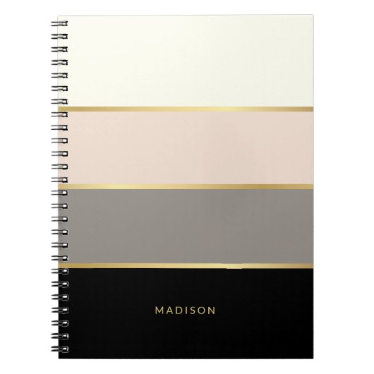 おフェミニン名前まストライプたはモノグラムのワイドな文字 ノートブック (正面)