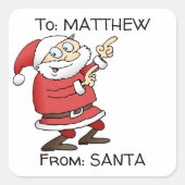 おメリー名前を指す漫画のサンタクロース スクエアシール (正面)