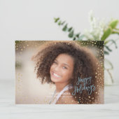 おモダンめでとう金ゴールド&グレーブルーレタリング シーズンカード (スタンド正面)