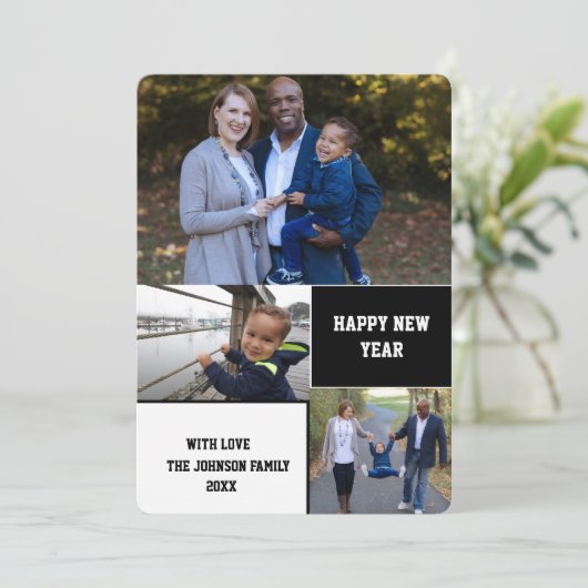 おモダンめでとう3年の写真コラージュ シーズンカード (スタンド正面)