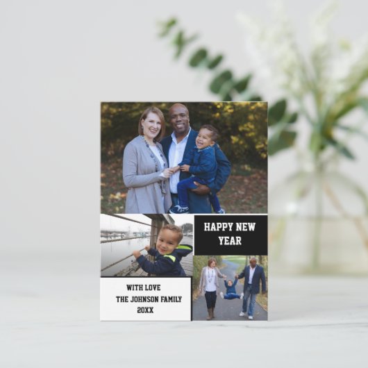 おモダンめでとう3年の写真コラージュ ポストカード (スタンド正面)