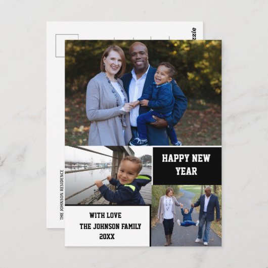 おモダンめでとう3年の写真コラージュ ポストカード (正面/裏面)