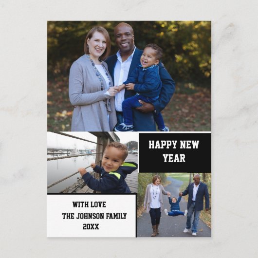 おモダンめでとう3年の写真コラージュ ポストカード (正面)