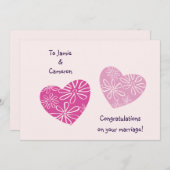 おモダン使いのカードにツインハート結婚おめでとう 招待状 (正面/裏面)