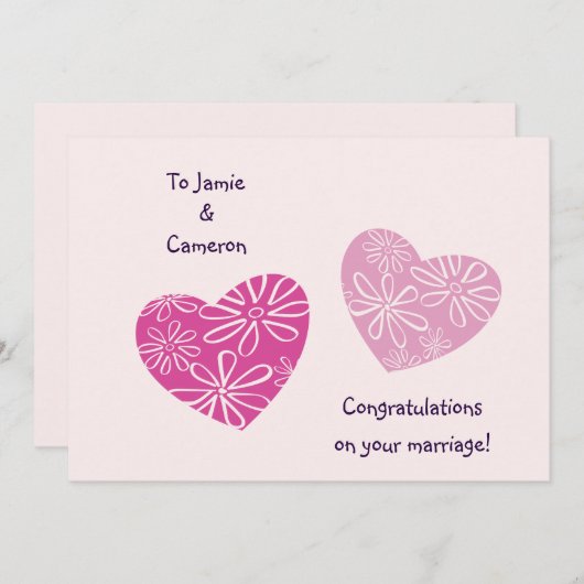 おモダン使いのカードにツインハート結婚おめでとう 招待状 (正面/裏面)