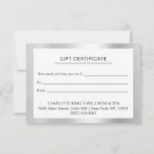 おモダン客様への事業証明書のギフト (裏面)