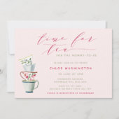 おモダン茶かわいらしカップ赤ちゃんシャワーお茶パーティー 招待状 (正面)
