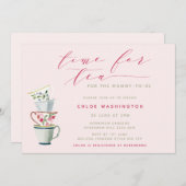 おモダン茶かわいらしカップ赤ちゃんシャワーお茶パーティー 招待状 (正面/裏面)