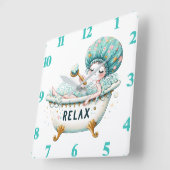 おリラックス風呂の女性 スクエア壁時計 (傾斜)