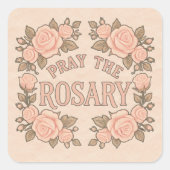 おロザリオを祈ろう ピンクの花の宗教的なデザイン スクエアシール (正面)