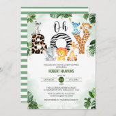 おー少年かわいいジャングルサファリのベビーシャワー 招待状 (正面/裏面)