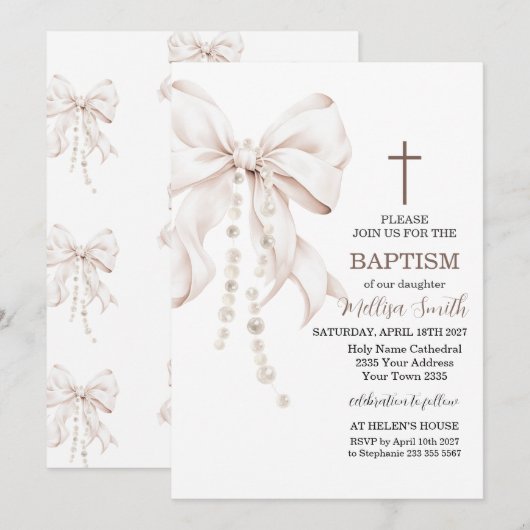 お下がり洗礼の女の子 招待状 (正面/裏面)