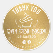 お世話になっておりますカップケーキベーカリー金ゴールド ラウンドシール (正面)