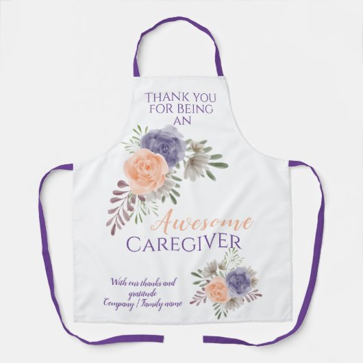 お世話になっておりますフローラフラワーパープル エプロン (正面)