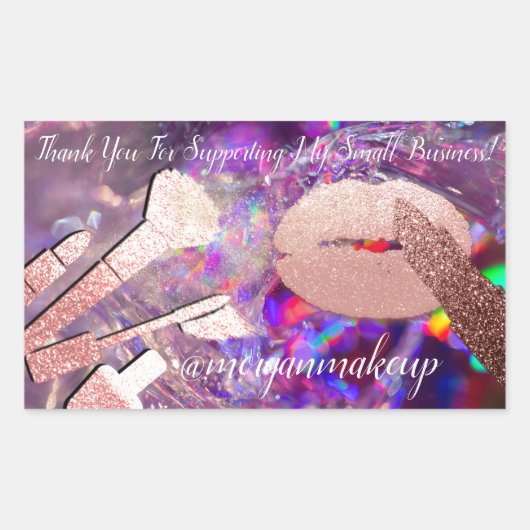 お世話になっておりますメイクアップリップパープルインスタ 長方形シール (正面)