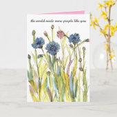 お世話になっております親切なブルーコーンフラワー カード (黄色い花)
