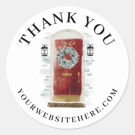 お世話になっております赤い水色のドア ラウンドシール (正面)