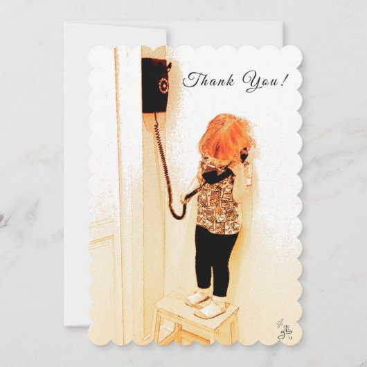 お世話になっております、お子様、古い電話、フォトアート シーズンカード (正面)