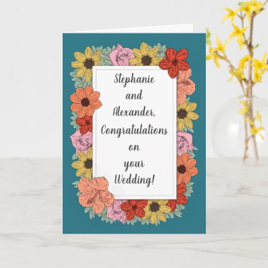 お二人だけの特別な結婚祝いカード ティール カード (黄色い花)
