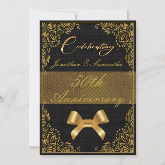お二人だけの50周年結婚記念日 ゴールド ブラック 招待状 (正面)