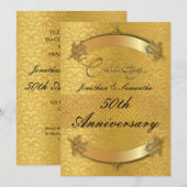 お二人だけの50周年結婚記念金色 招待状 (正面/裏面)