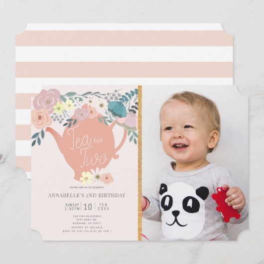 お二人でお茶の花茶会 フォト 2歳の誕生日 招待状 (正面/裏面)