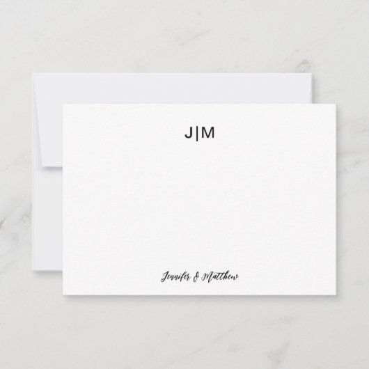 お二人のイニシャル入りブラック カップル ステーショナリー サンキューカード (正面)