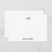 お二人のイニシャル入りブラック カップル ステーショナリー サンキューカード (正面/裏面)