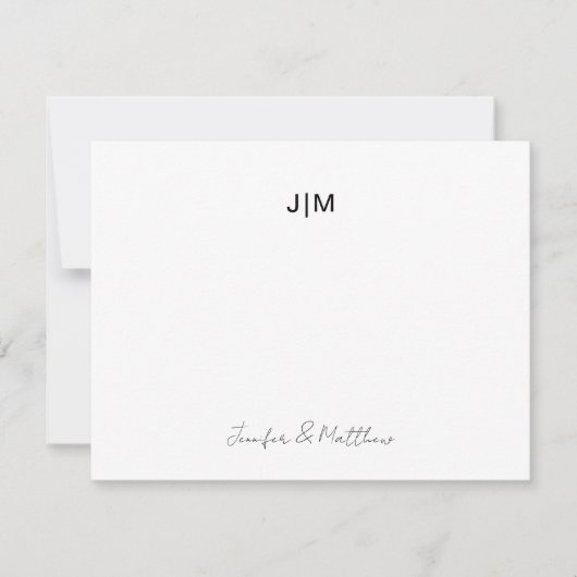 お二人のイニシャル ブラック カップル ステーショナリー サンキューカード (正面)