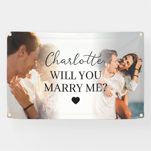 お二人の写真2枚を使った屋外でのロマンチックなプロポーズ 横断幕 (横)