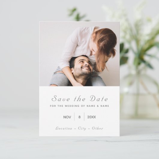 お二人の写真 現代のセーブ・ザ・デートカード 招待状 (スタンド正面)