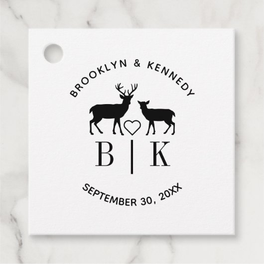 お二人の名前 鹿のモノグラム ラスティック カントリー ウェディング フェイバータグ (正面)