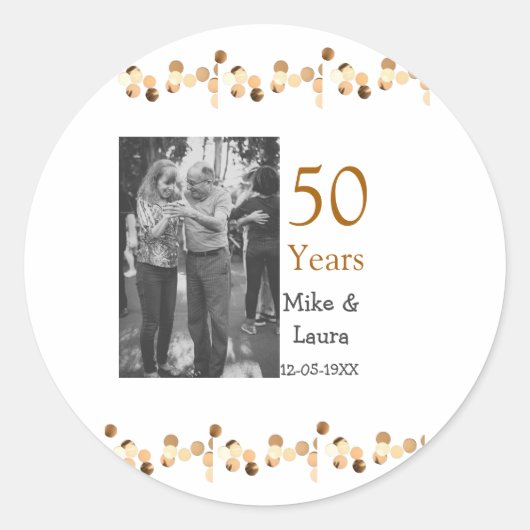 お二人の結婚50周年おめでとうございます　名前　日付 ラウンドシール (正面)