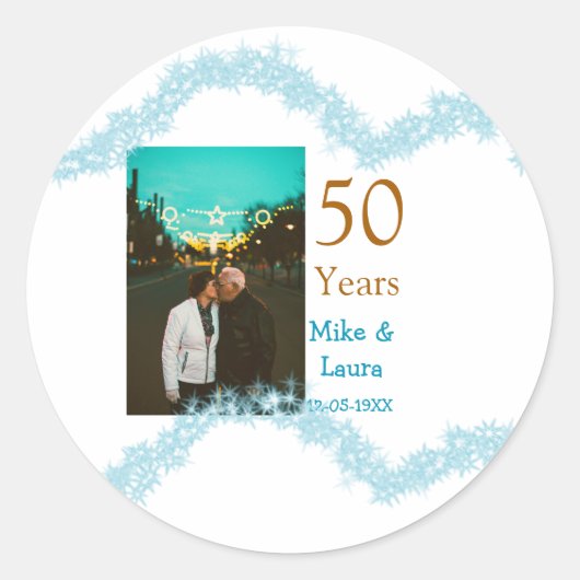 お二人の結婚50周年おめでとうございます　名前　日付 ラウンドシール (正面)